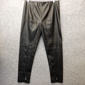 Skinny Slit Hem Pants Womens M Black ELIE TAHARI Faux Leather Pull On Moto 32x29